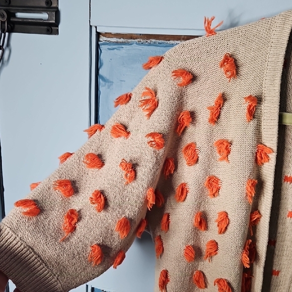 Anthropologie Sparrow Beige Cardigan with Orange Tassled Accents L - Picture 4 of 11